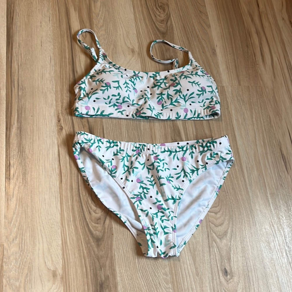 Green and purple floral bikini set